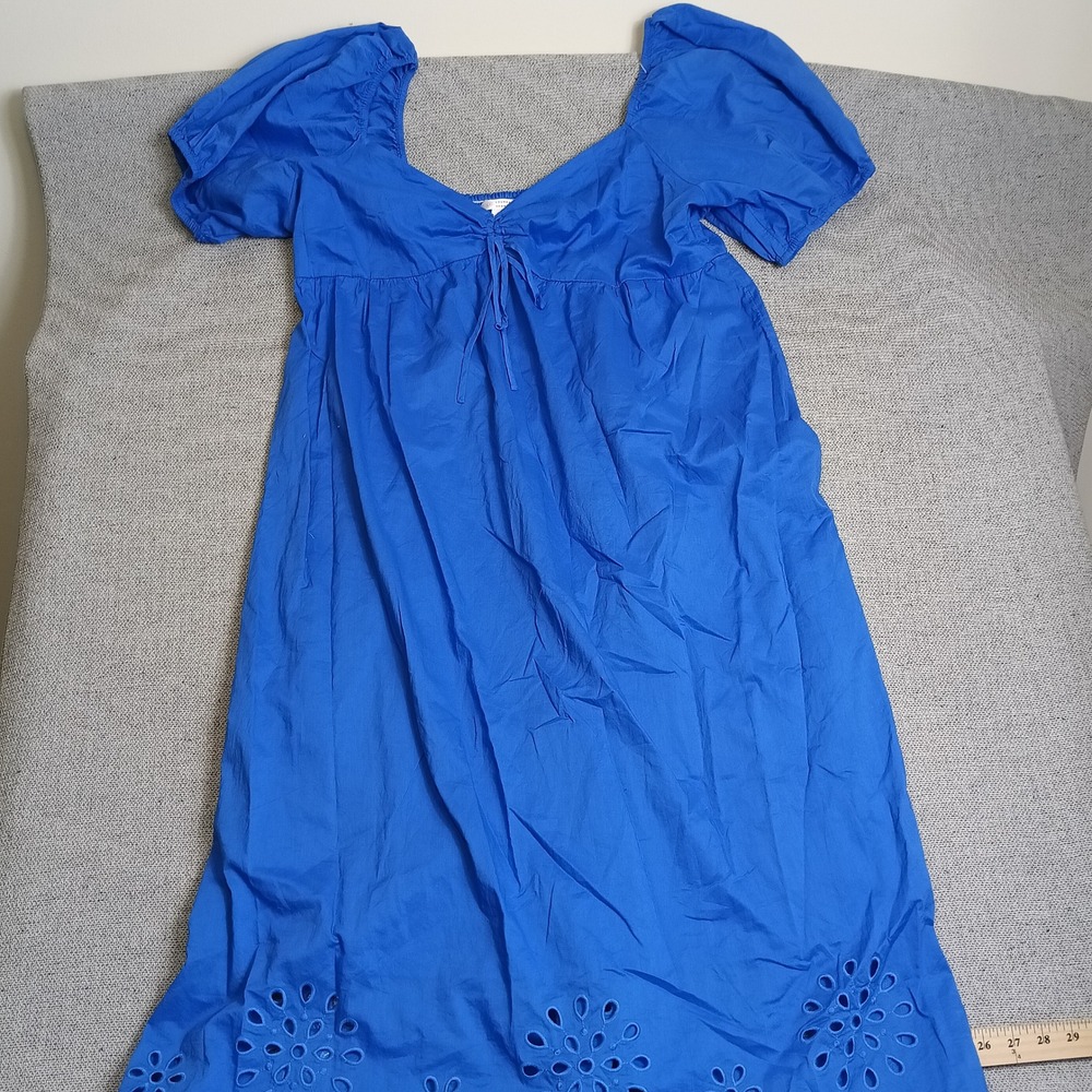 LC Lauren Conrad Midi Dress Womens XXL Blue Excellent Eyelet Puff Sleeve Boho